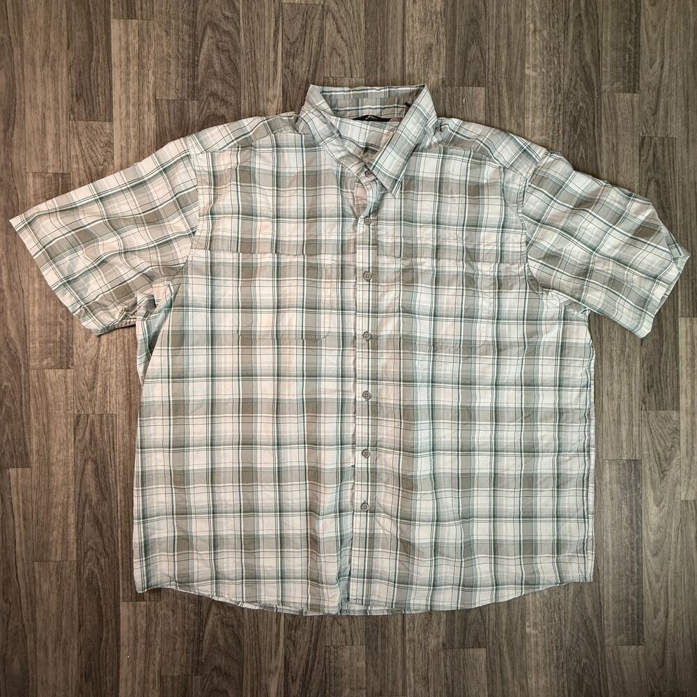 Wrangler men’s plaid button-down shirt 3XL green tan white short sleeve
